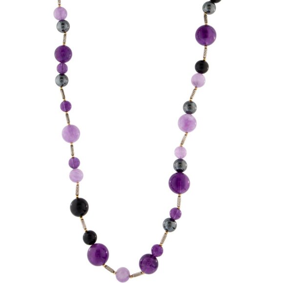 DAVID YURMAN 18K YG & STERLING  AMETHYST, ONYX & HEMATINE POPCORN NECKLACE - Picture 2 of 9